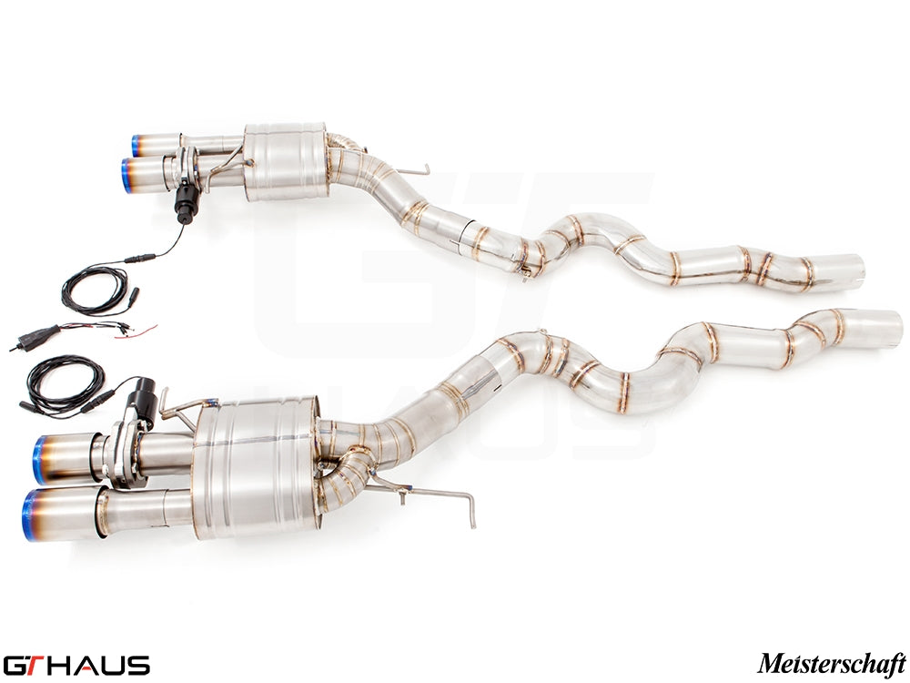 Premium performance exhaust system for BMW F10 M5 V8 Twin Turbo Sedan, featuring stainless steel construction and electronic valve control.