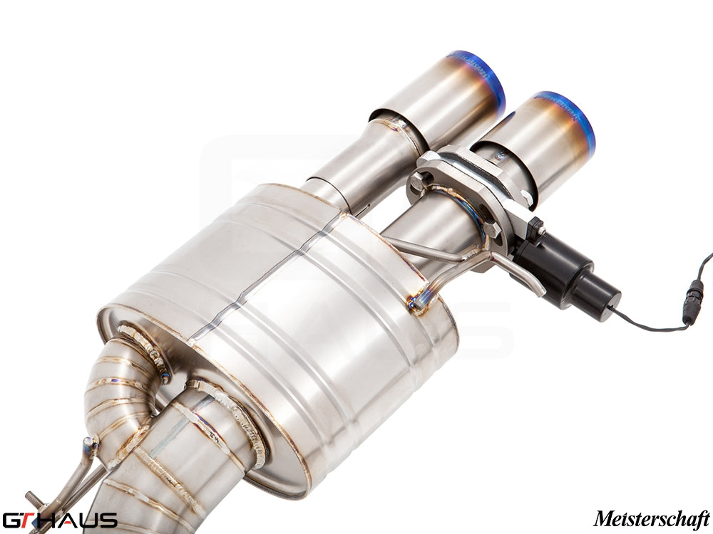 Premium exhaust system for BMW F10 M5 V8 Twin Turbo, featuring dual tips and electronic valve control for enhanced performance.