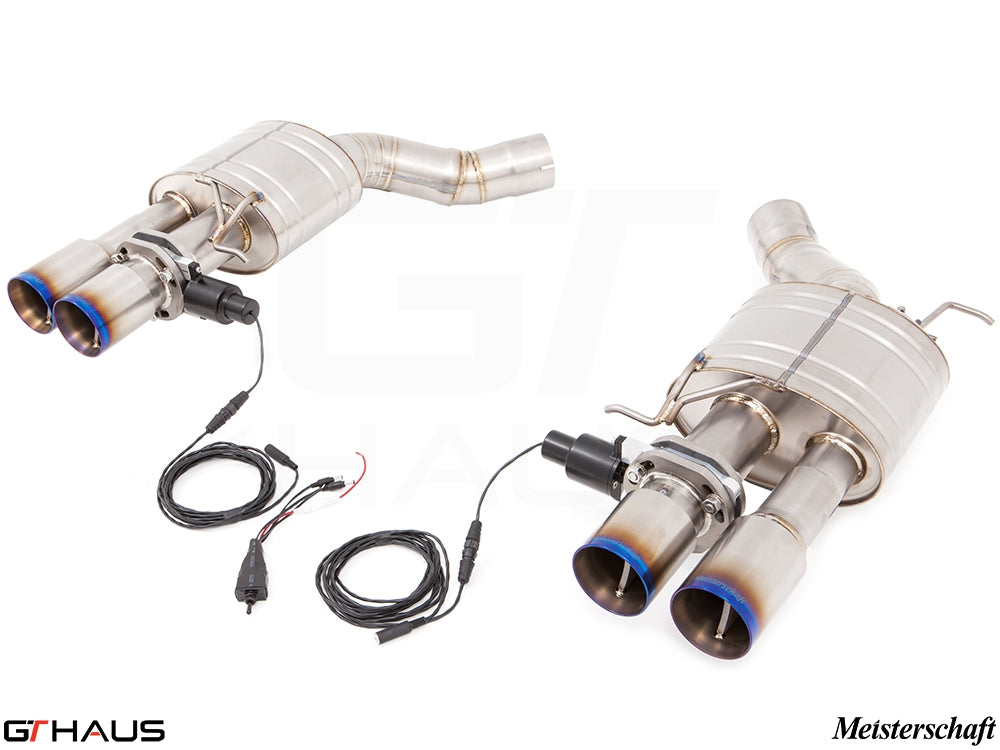 Premium exhaust system for BMW F10 M5 V8 Twin Turbo Sedan, featuring electronic valve control and stainless steel construction.