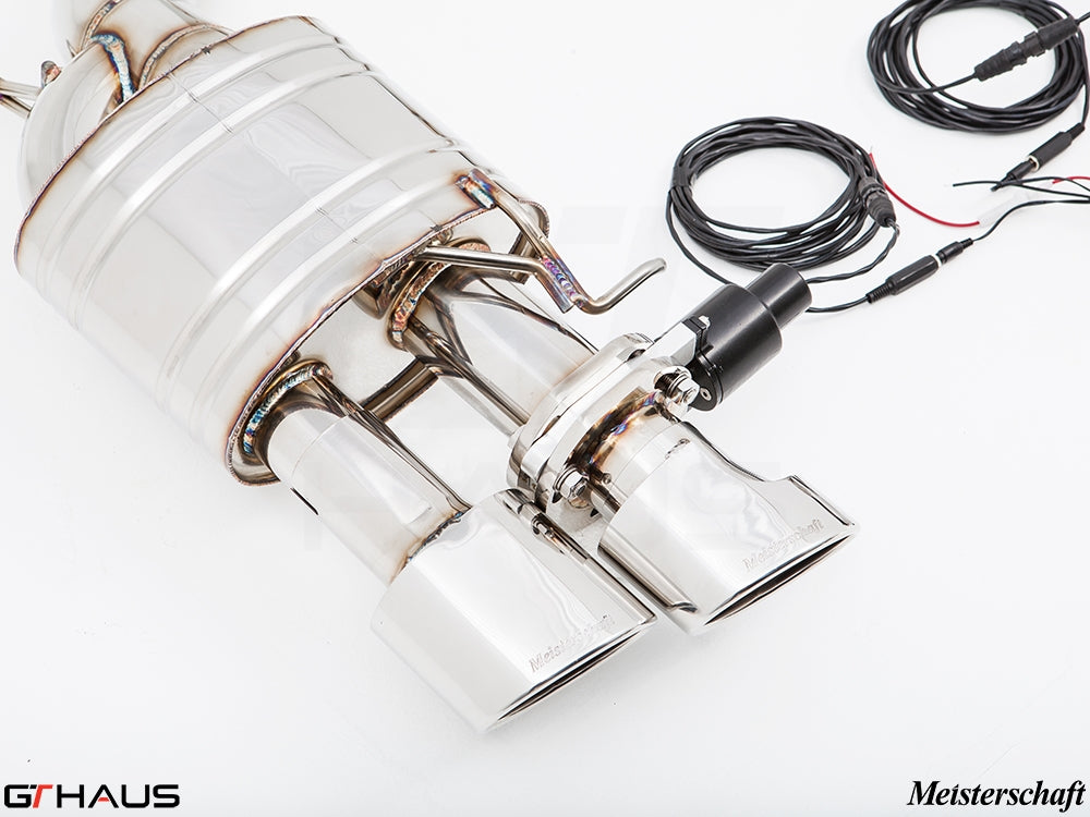 Premium exhaust system for BMW F10 M5 V8 Twin Turbo, featuring dual tips and electronic valve control for enhanced performance.