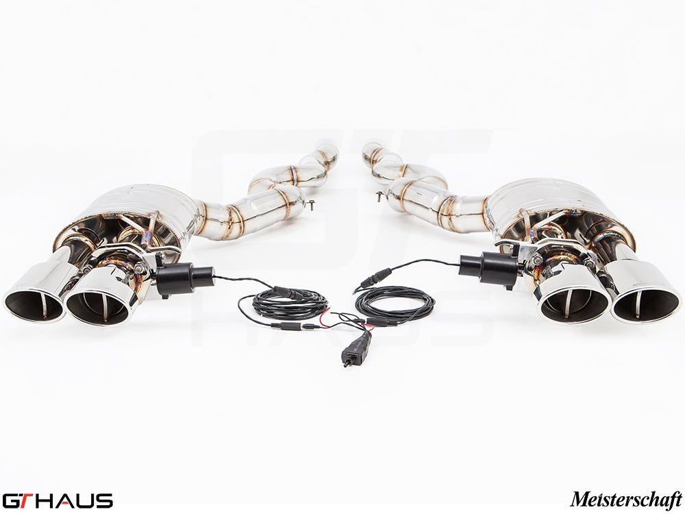 Premium performance exhaust system for BMW F10 M5 V8 Twin Turbo, featuring dual tips and electronic valve control.