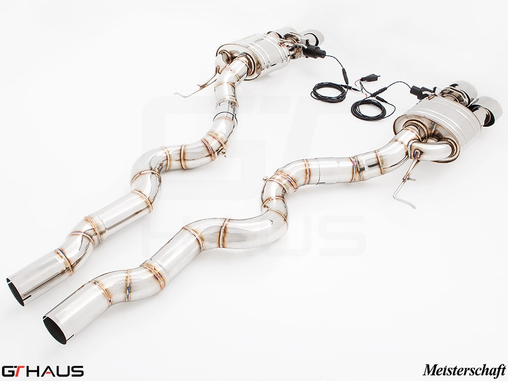 Premium performance exhaust system for BMW F10 M5 V8 Twin Turbo Sedan, featuring stainless steel construction and electronic valve control.