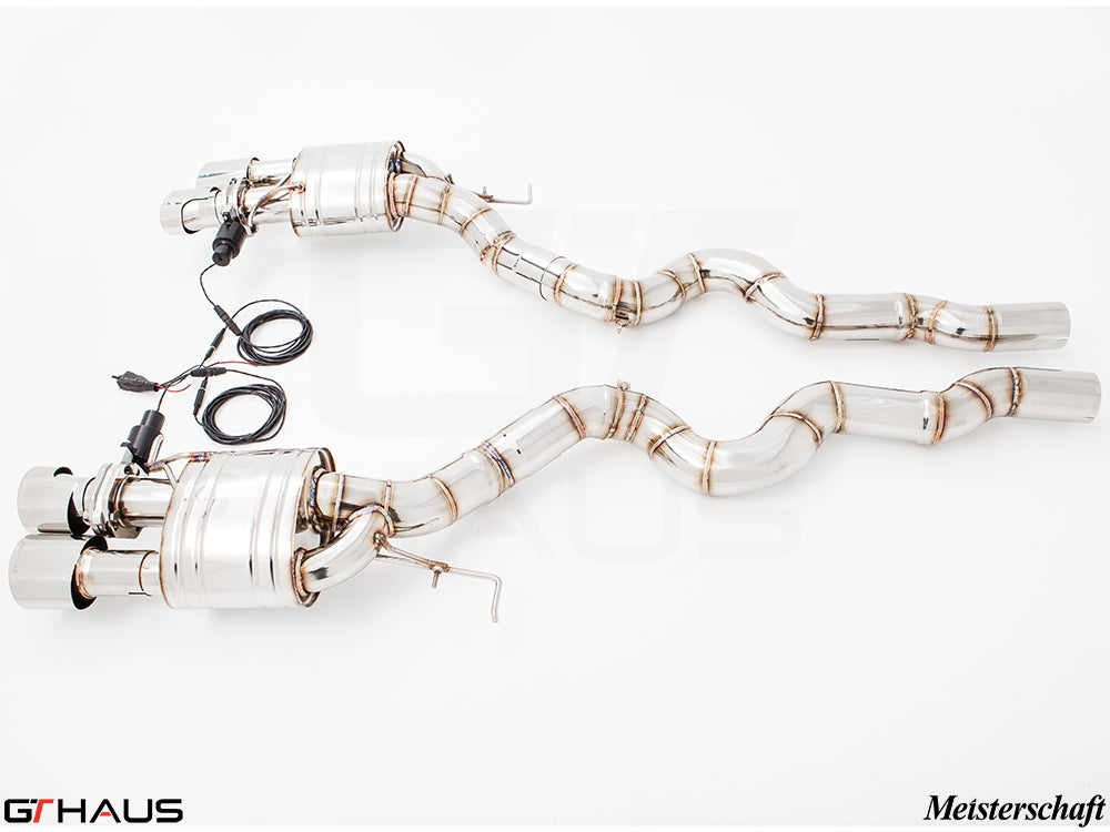 Premium performance exhaust system for BMW F10 M5 V8 Twin Turbo Sedan, featuring stainless steel construction and electronic valve control.