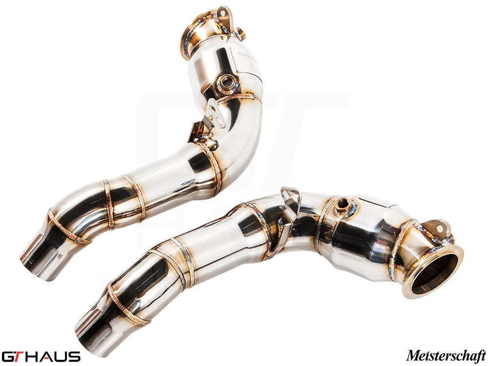 Premium down pipes for BMW F12/13 M6 (2012-2018) featuring 400 CEL sport cats and 90mm piping for enhanced performance.