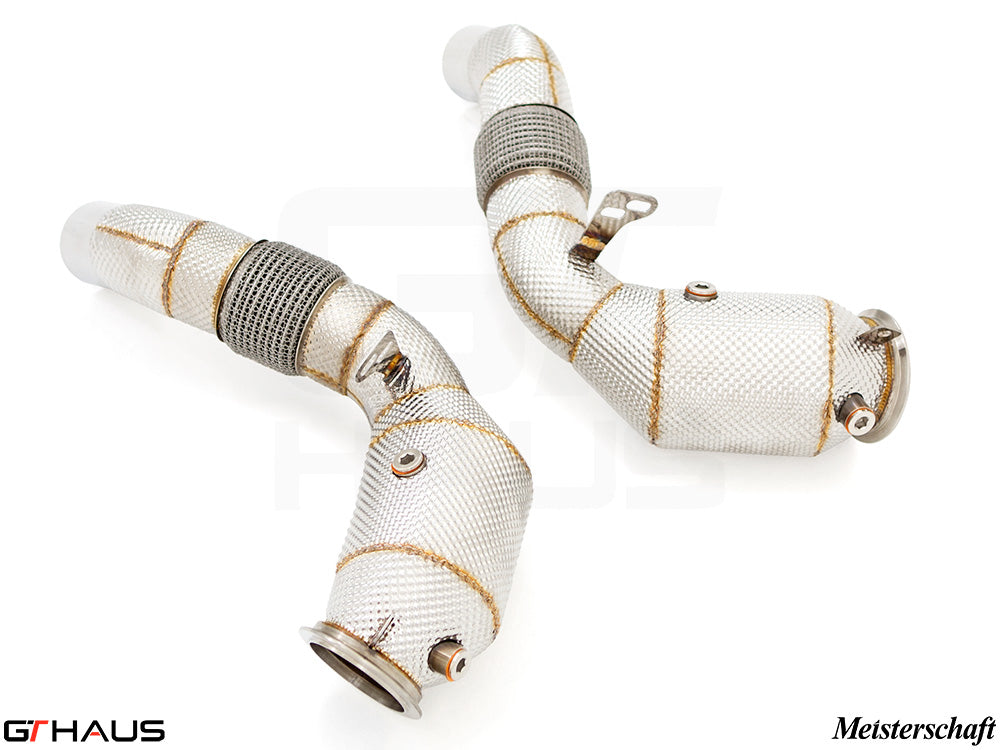 Premium BMW F12/13 M6 down pipes with 400 CEL sport cats and 90mm piping for enhanced performance and sound.