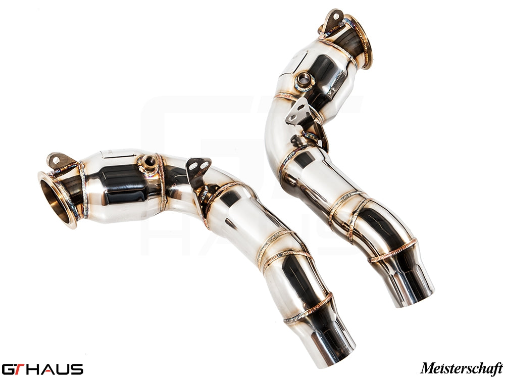 Premium down pipes for BMW F12/13 M6 (2012-2018) featuring 400 CEL sport cats and 90mm piping for enhanced performance.