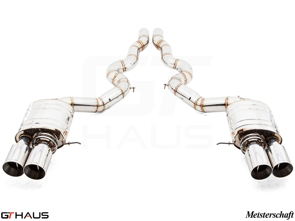 Premium exhaust system for BMW F12/13 M6 V8 Twin Turbo, featuring polished stainless steel and dual tips.