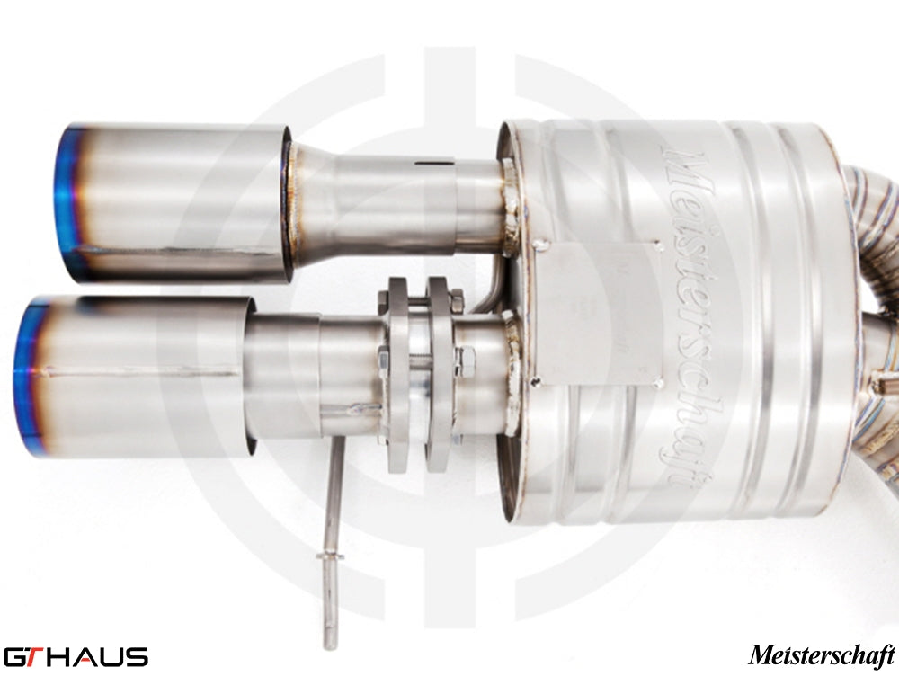 Premium Meisterschaft exhaust system for BMW F12/13 M6 V8 Twin Turbo, featuring dual tips and electronic valve control.