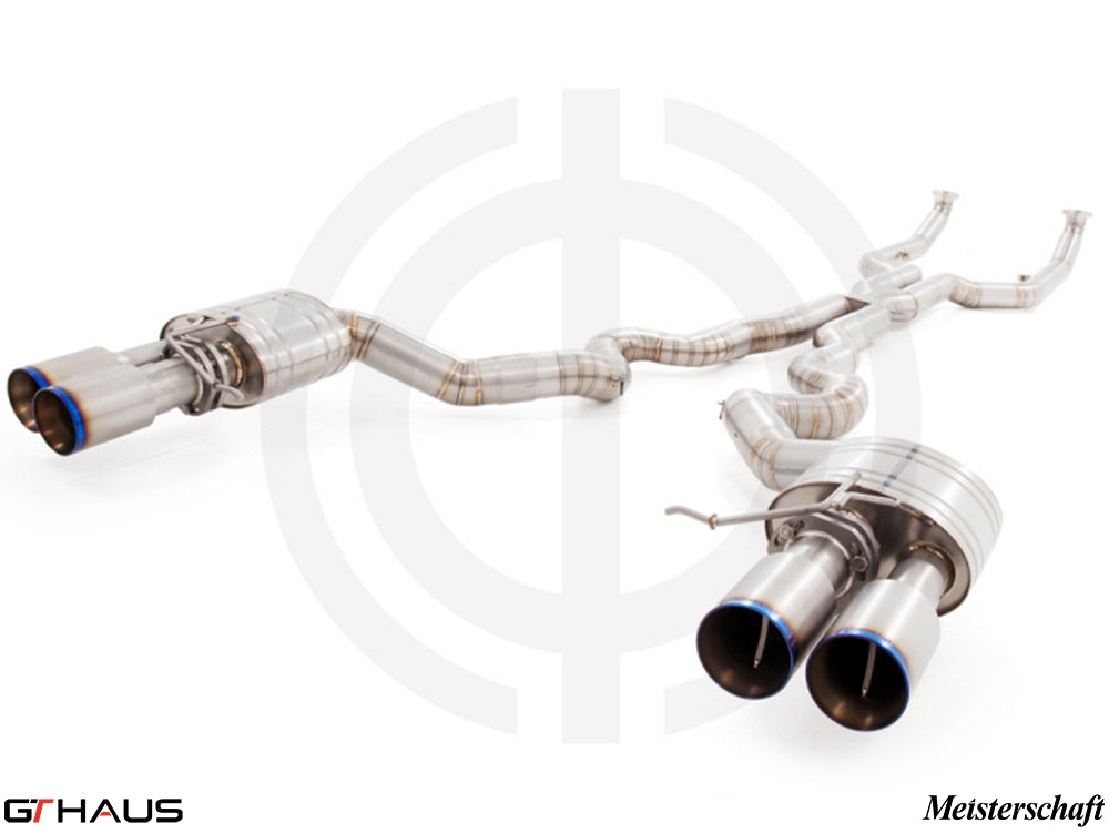 Premium performance exhaust system for BMW F12/13 M6 V8 Twin Turbo, featuring stainless steel construction and dual tips.