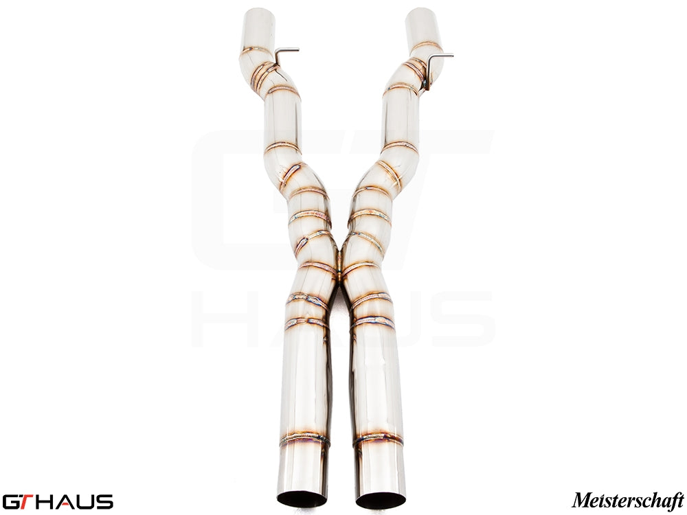 BMW F12/F13 6 Series 2012-2018 Cat-Back Mid Resonator Delete X Pipe designed for 650i model, featuring polished stainless steel construction.