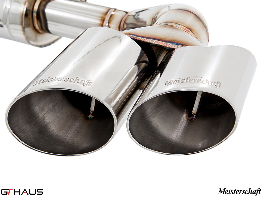 Premium Meisterschaft exhaust tips for BMW F15 X5 SAV 3.5i, showcasing polished stainless steel finish and precision design.
