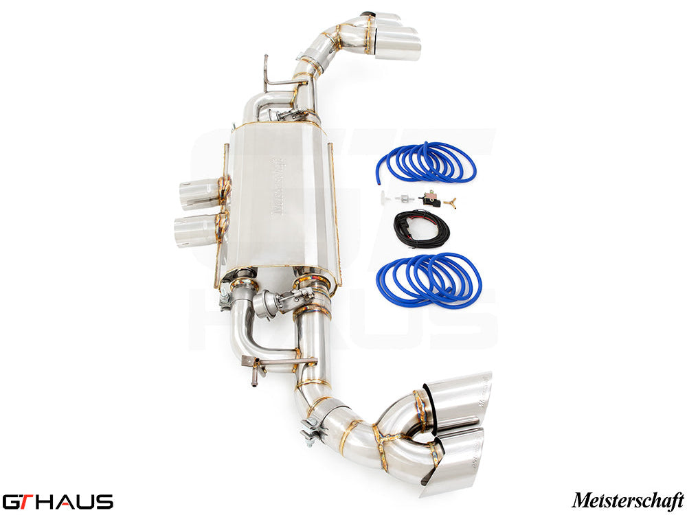 Premium performance exhaust system for BMW F15 X5 SAV 5.0i, featuring stainless steel construction and dual tips.