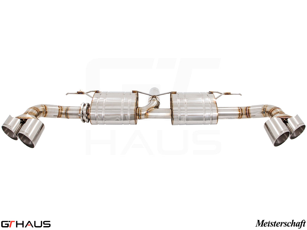 Premium exhaust system for BMW F16 X6 SAV 3.5i N55 Turbo, featuring stainless steel construction and dual tips.