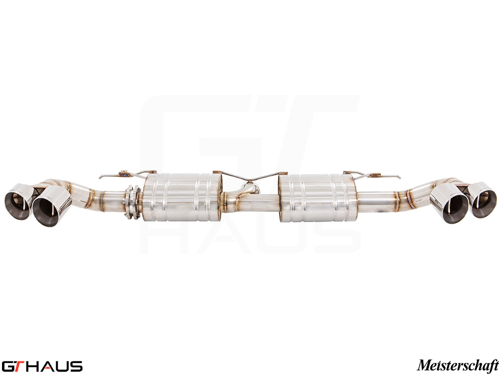 Premium Meisterschaft exhaust system for BMW F16 X6 SAV 3.5i, featuring stainless steel construction and dual tips.