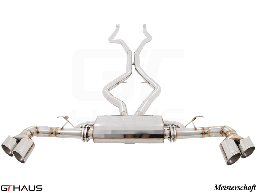 Premium performance exhaust system for BMW F16 X6 SAV 5.0i, featuring stainless steel construction and dual tips.