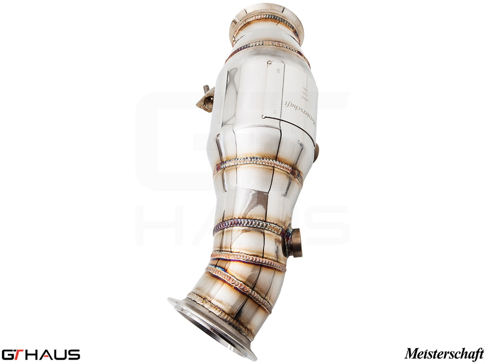 BMW F22 2014-2021 down pipes with OBD2 and 400 CEL sport cats, featuring high-quality stainless steel construction.