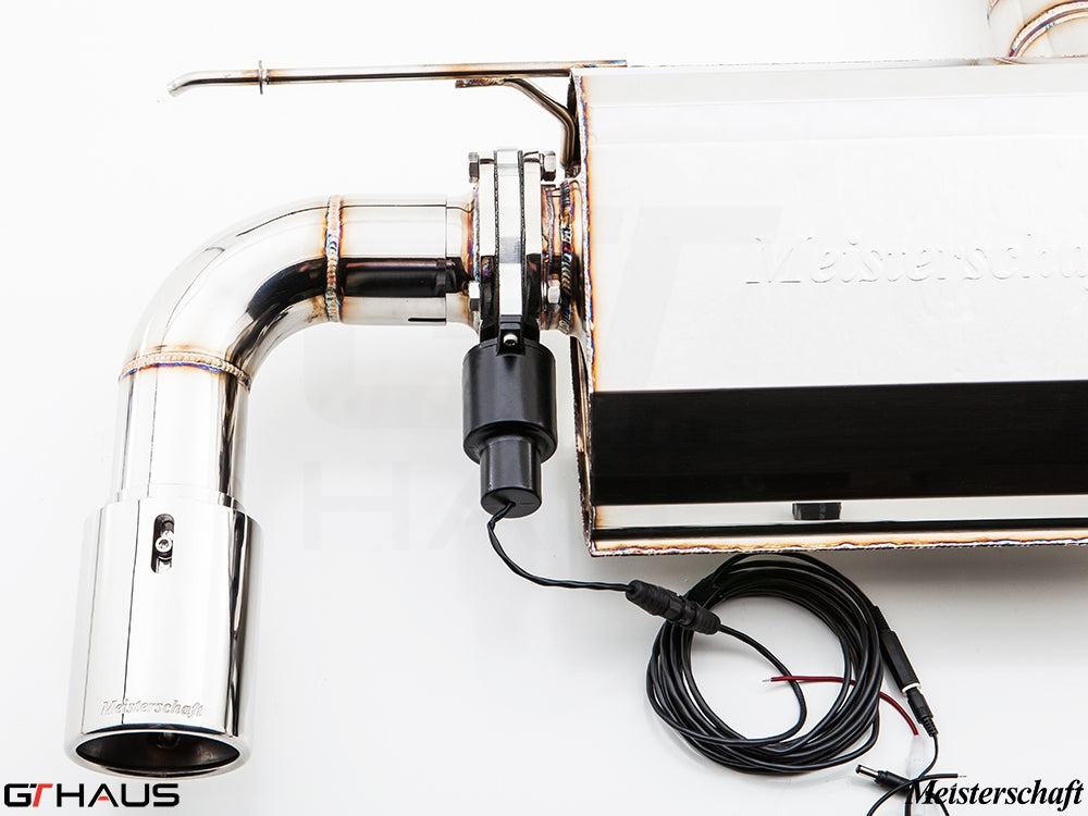 Premium Meisterschaft exhaust system for BMW F22 235/240i, featuring electronic valve control and stainless steel construction.