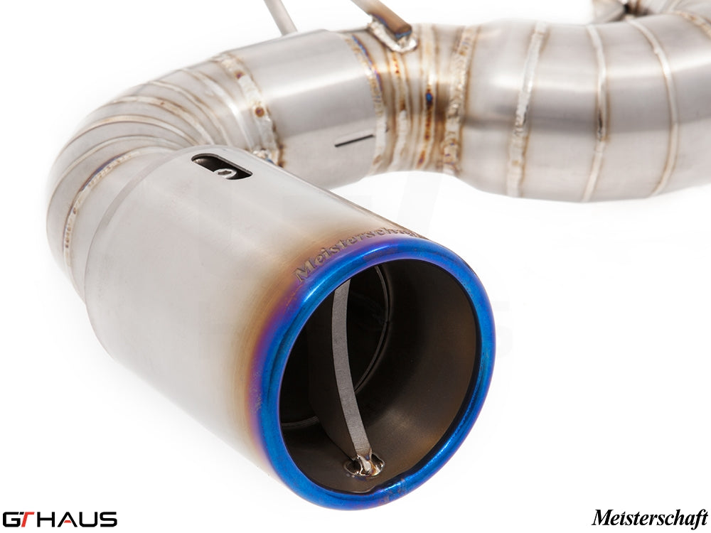 Premium Meisterschaft exhaust tip for BMW F22 235/240i, featuring stainless steel construction and electronic valve control.