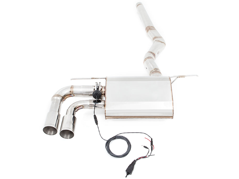 Premium stainless steel exhaust system for BMW F30/F31/F34/F36 320i, 328i, 330i/xi, featuring electronic valve control.