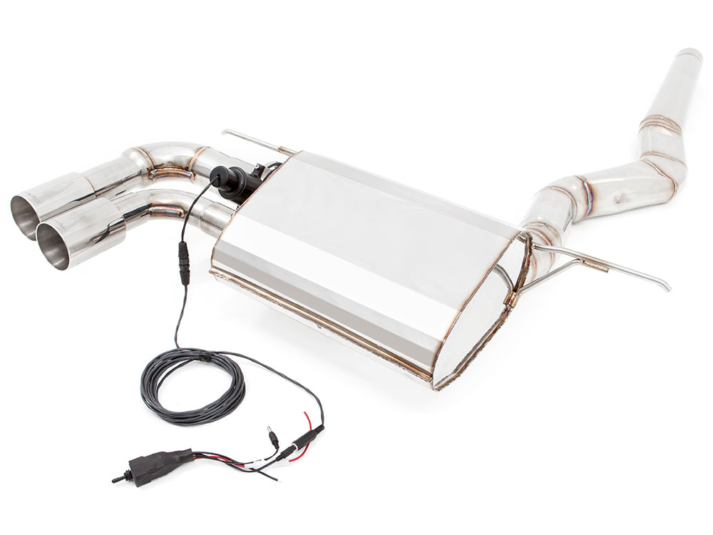 Premium performance exhaust system for BMW F30/F31/F34/F36 320i, 328i, 330i models, featuring stainless steel construction and electronic valve control.