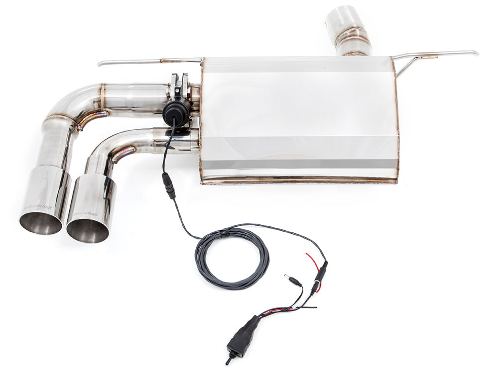 Premium performance exhaust system for BMW F30/F31/F34/F36 3 Series, featuring stainless steel construction and electronic valve control.