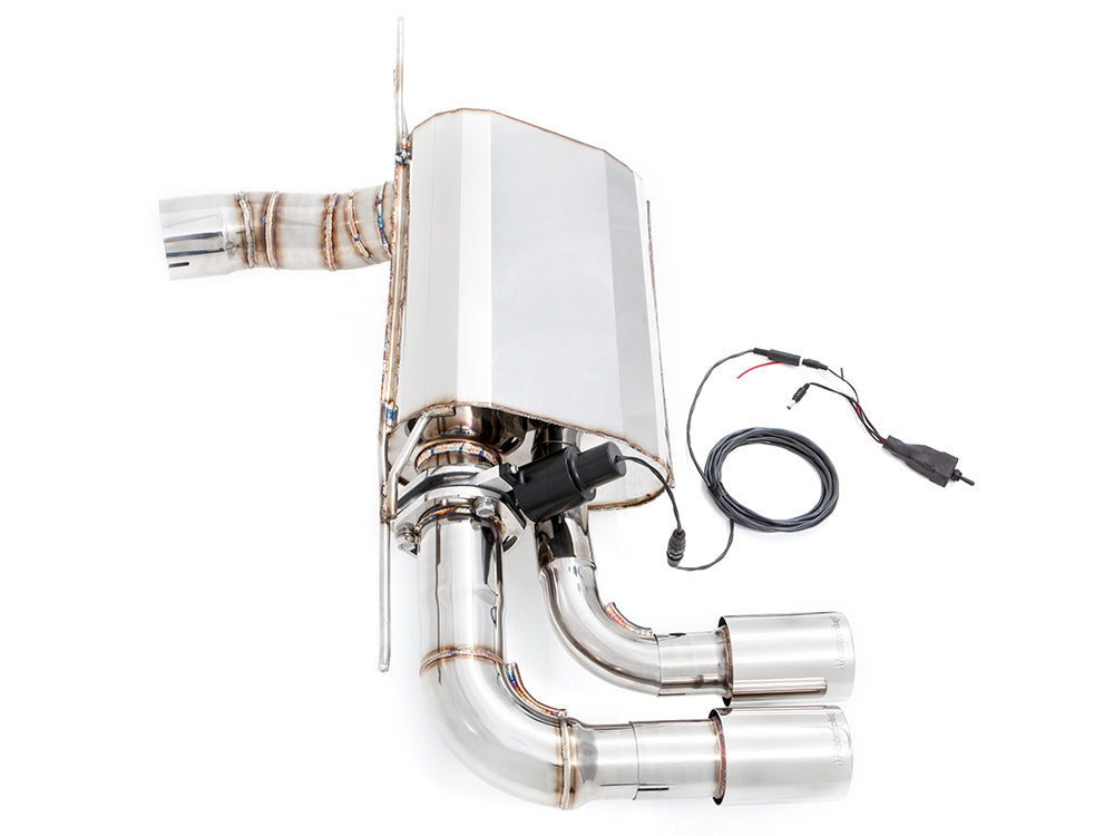 Premium performance exhaust system for BMW F30/F31/F34/F36 320i, 328i, 330i/xi, featuring stainless steel construction and electronic valve control.