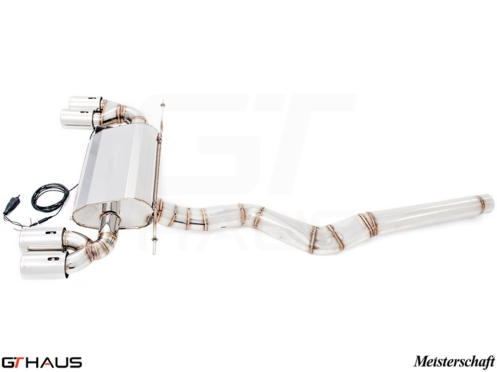 Premium performance exhaust system for BMW F30/F31/F34/F36 320i, 328i, 330i models, featuring stainless steel construction.