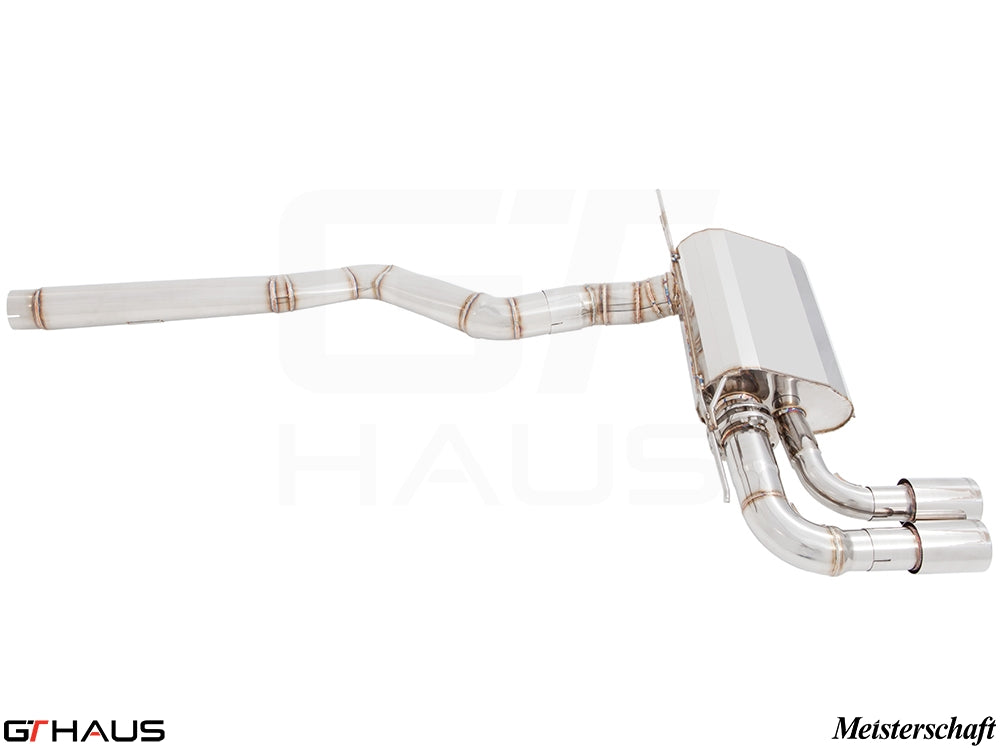 Premium performance exhaust system for BMW F30/F31/F34/F36 320i, 328i, 330i models, featuring stainless steel construction.