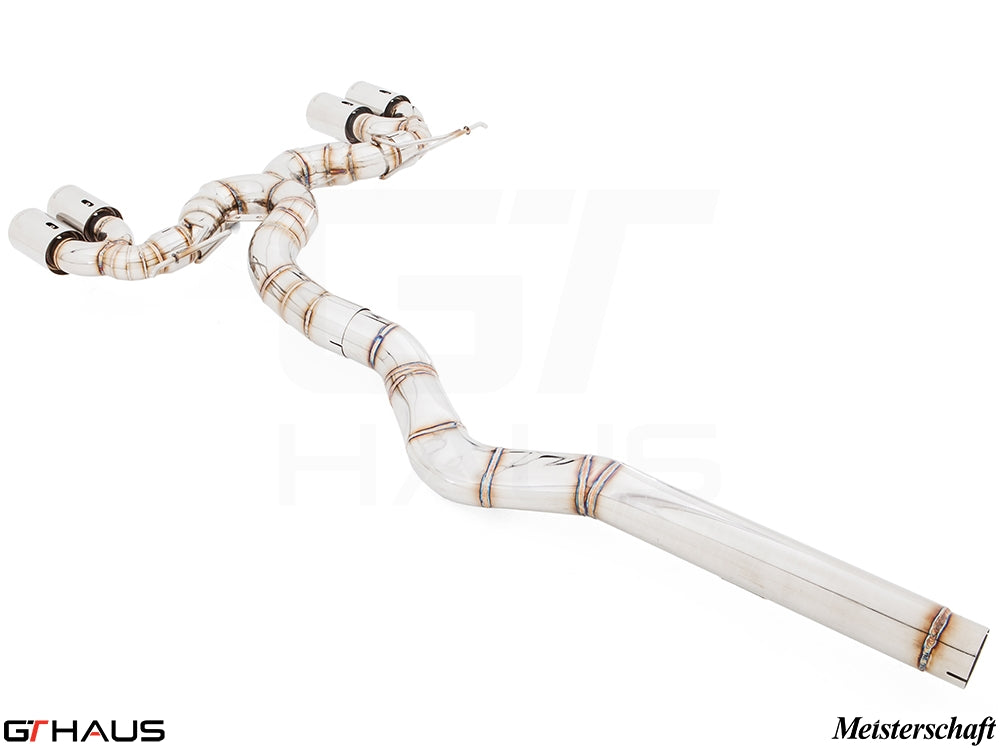 Premium performance exhaust system for BMW F30/F31/F34/F36 320i, 328i, 330i models, featuring stainless steel construction.