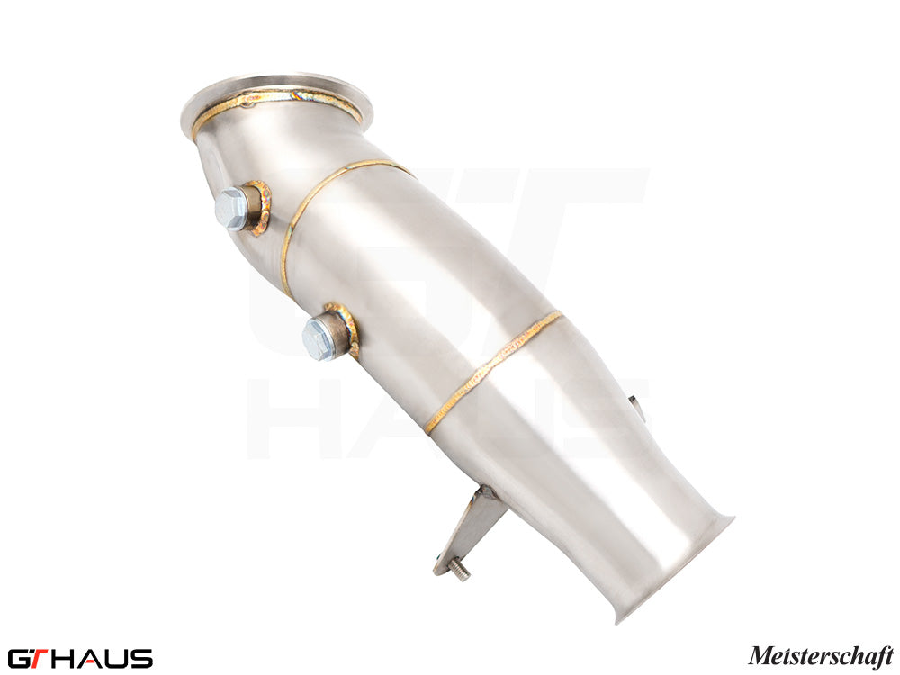 Premium stainless steel down pipe for BMW F30/F31/F34/F36 3 Series, featuring 400 CEL sport cats for enhanced performance.