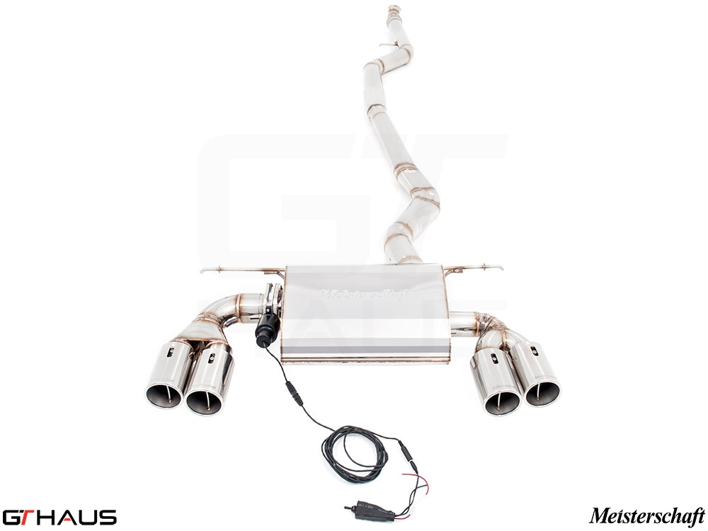 Premium exhaust system for BMW F30/F31/F34/F36 335i/340i with stainless steel construction and electronic valve control.