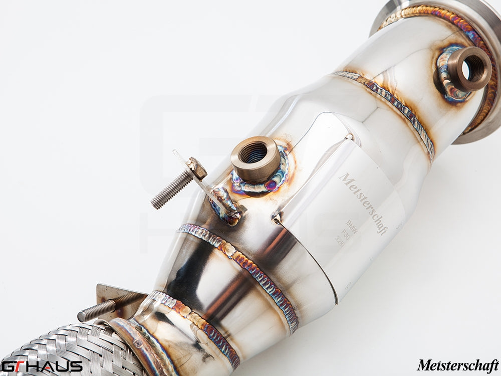 Premium down pipes for BMW F32/F33 4 Series 2014-2019 featuring OBD2 and 400 CEL sport cats for enhanced performance.