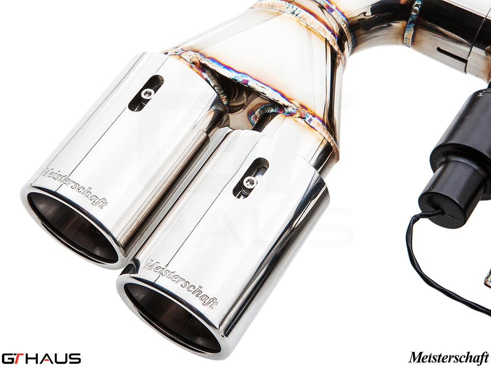 Premium Meisterschaft exhaust tips for BMW F32/F33 4 Series 435/440i, showcasing polished stainless steel design.