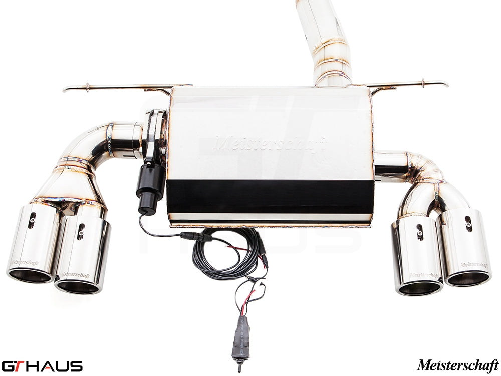 Meisterschaft exhaust system for BMW F32/F33 4 Series 435/440i, featuring polished stainless steel and electronic valve control.