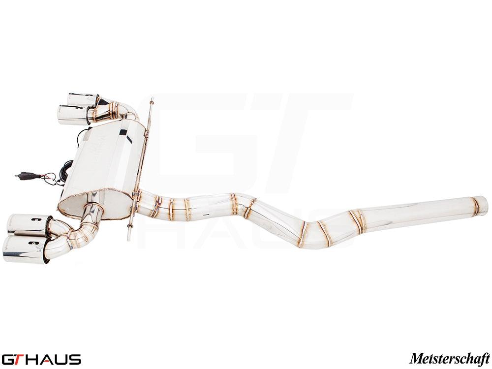 Premium Meisterschaft exhaust system for BMW F32/F33 4 Series 435/440i, featuring stainless steel construction and quad tips.