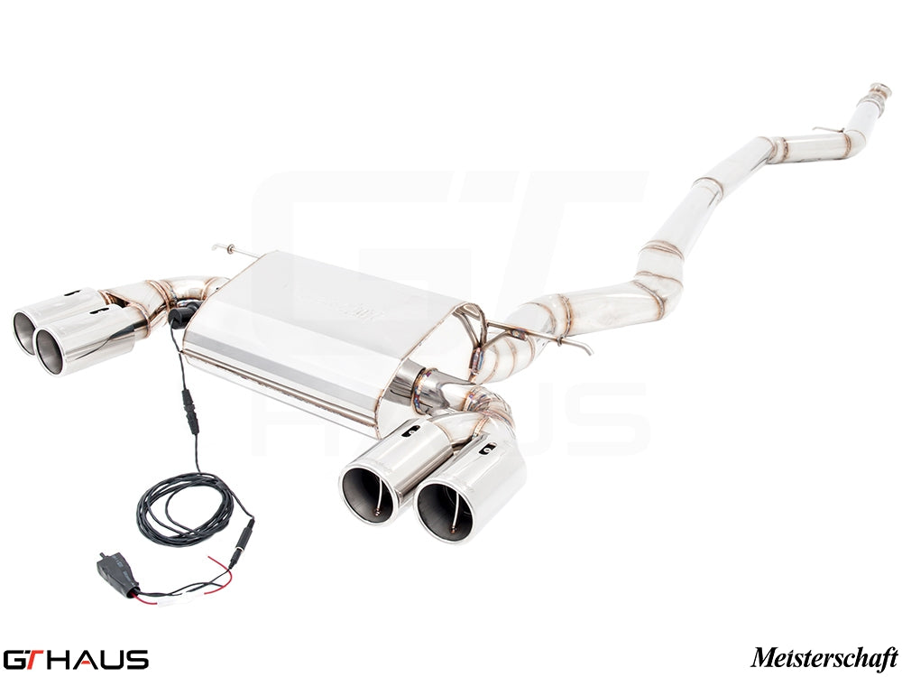 Premium exhaust system for BMW F32/F33 4 Series 435/440i/xi, featuring stainless steel construction and quad tips.