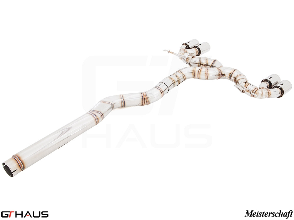 Premium performance exhaust system for BMW F32/F33 4 Series Coupes and Convertibles, featuring a sleek design and dual tips.