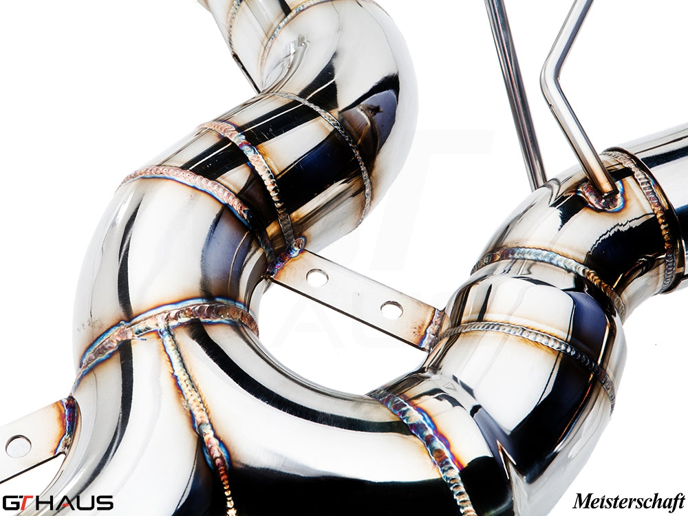 Premium stainless steel exhaust system for BMW F32/F33 435/440i, showcasing precision welds and design.