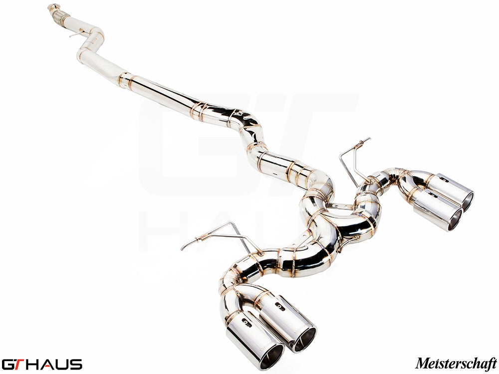 Premium exhaust system for BMW F32/F33 4 Series 435/440i, featuring stainless steel construction and dual tips.