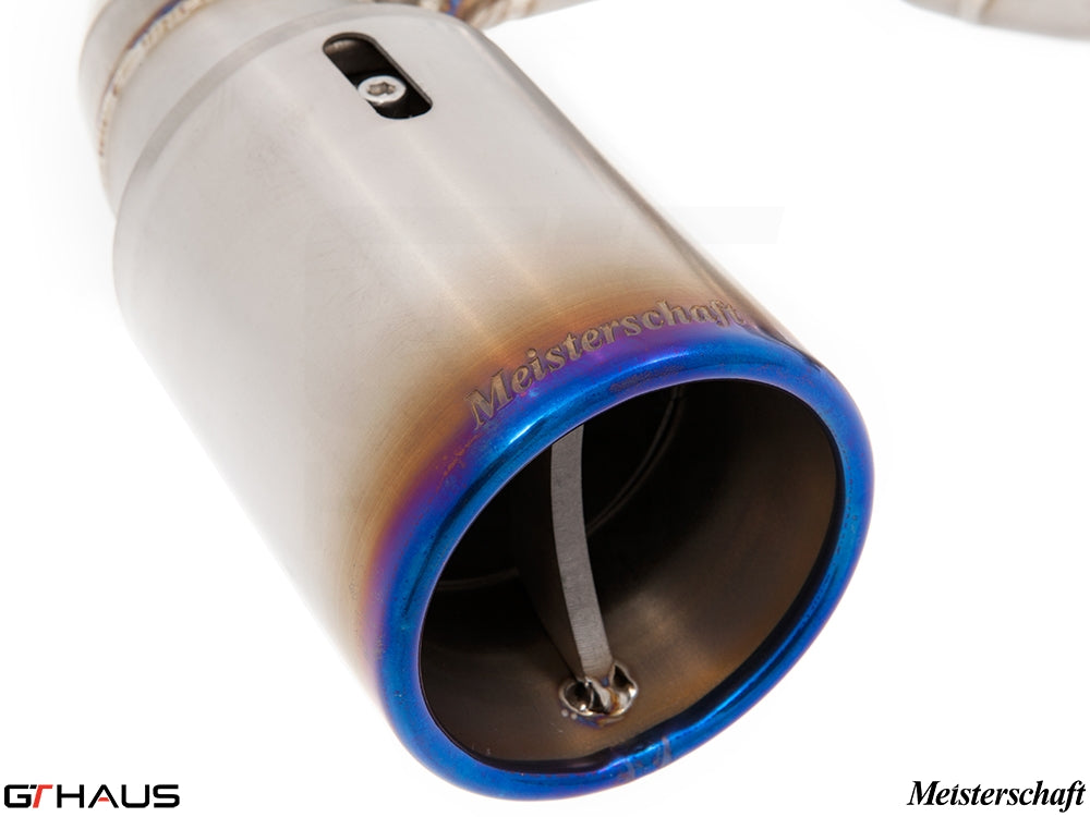 Meisterschaft exhaust tip for BMW F32/F33 4 Series, showcasing premium stainless steel and electronic valve control.