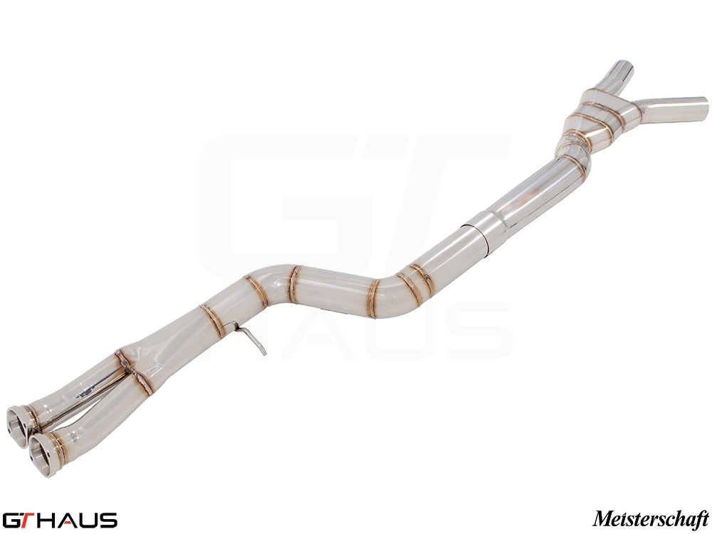 Premium cat-back LX pipe for BMW F80/82/83 (M3/M4) 2014-2020 with 90mm piping and Velocity box for enhanced performance.