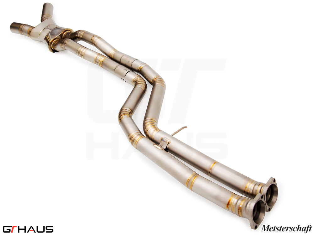 Premium cat-back LX pipes for BMW F80/82/83 (M3/M4) 2014-2020, featuring dual 65mm piping and Velocity box.
