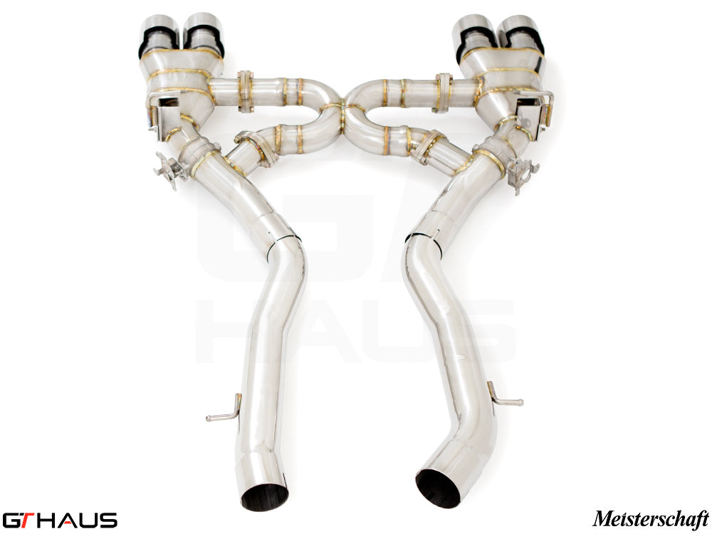 Premium stainless steel exhaust system for BMW F80/82/83 M3/M4, featuring dual tips and optimized flow design.
