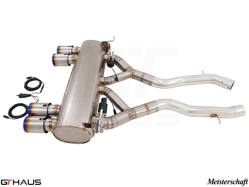 Premium performance exhaust system for BMW F80/82/83 M3/M4, featuring stainless steel construction and electronic valve control.