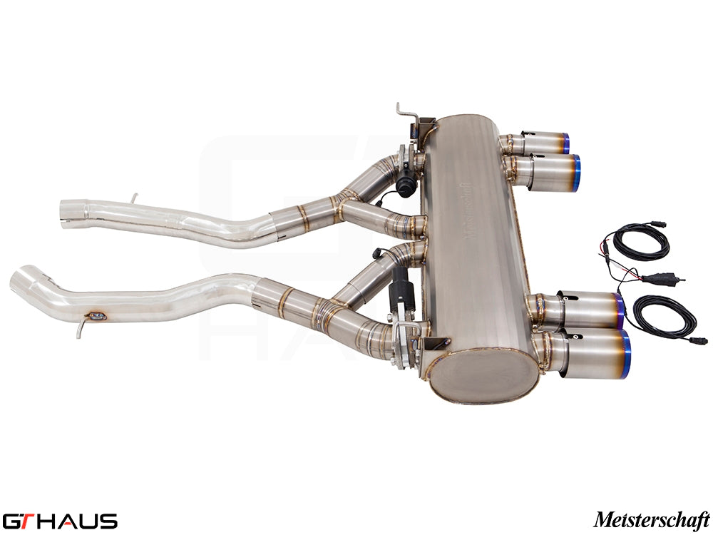 Premium performance exhaust system for BMW F80/82/83 M3/M4, featuring stainless steel construction and electronic valve control.