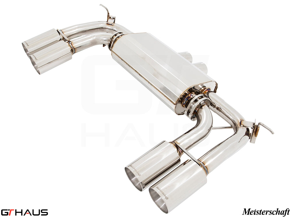 Premium exhaust system for BMW F85 X5M SAV (2015-2019) featuring polished stainless steel and dual tips.