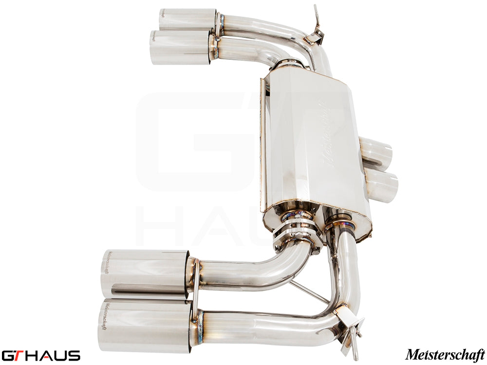 Premium Meisterschaft exhaust system for BMW F86 X6M, featuring T304 stainless steel and quad tips for enhanced performance.