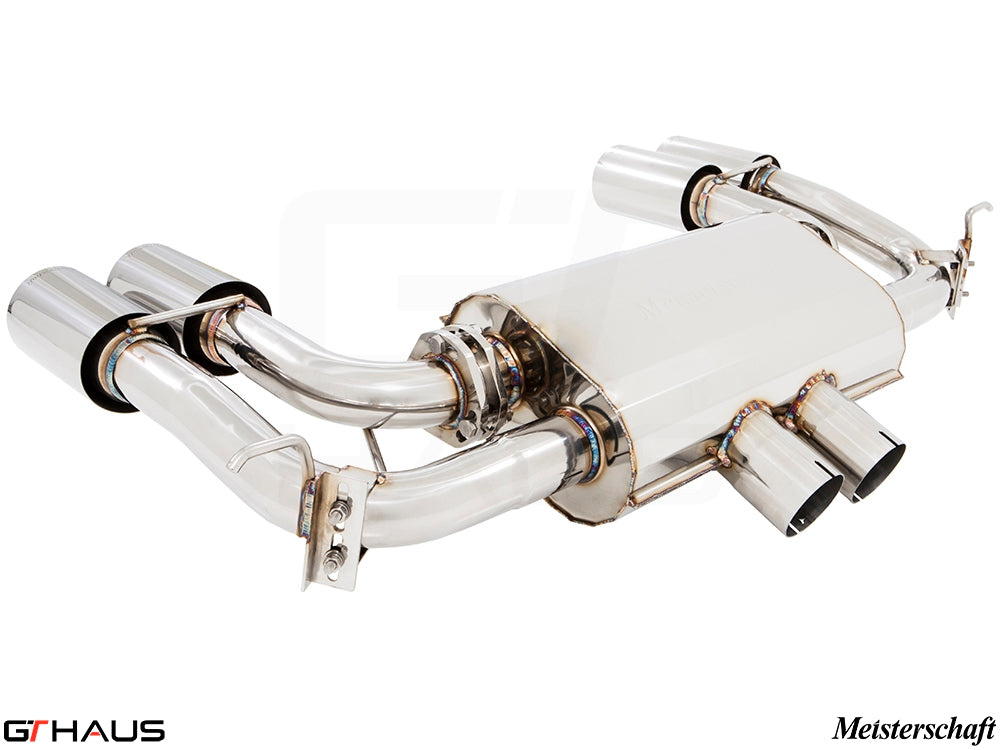 Premium Meisterschaft exhaust system for BMW F86 X6M SAV, enhancing performance with a sleek stainless steel design.