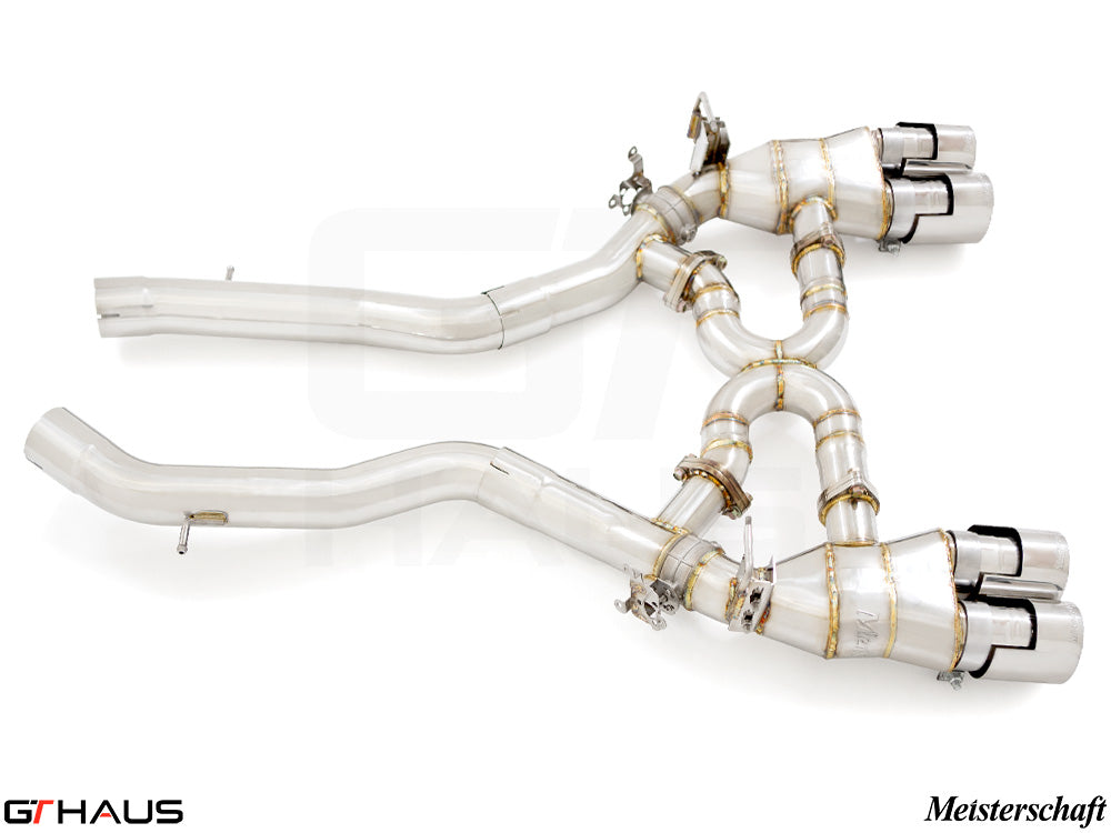 Premium performance exhaust system for BMW F87 M2 models, featuring stainless steel construction and enhanced sound.