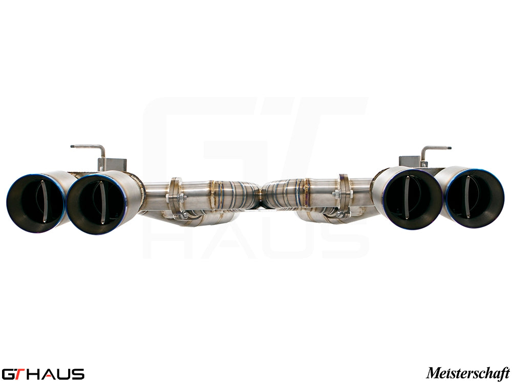 Premium exhaust system for BMW F87 M2 models, featuring dual tips and high-quality stainless steel construction.